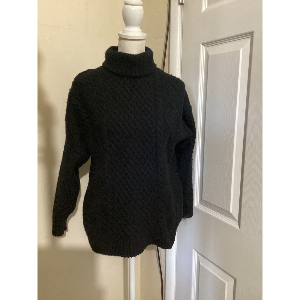 Sunday Best Aritzia Black Merino Wool Blend Cable Knit Turtleneck Sweater XS